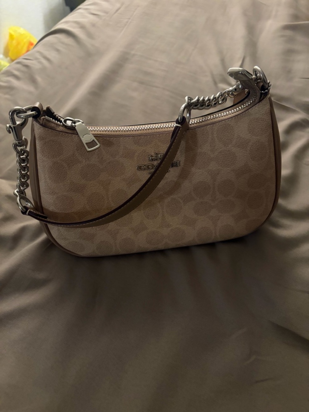 Coach Teri Shoulder Bag in Khaki/Tan with Silver Hardware